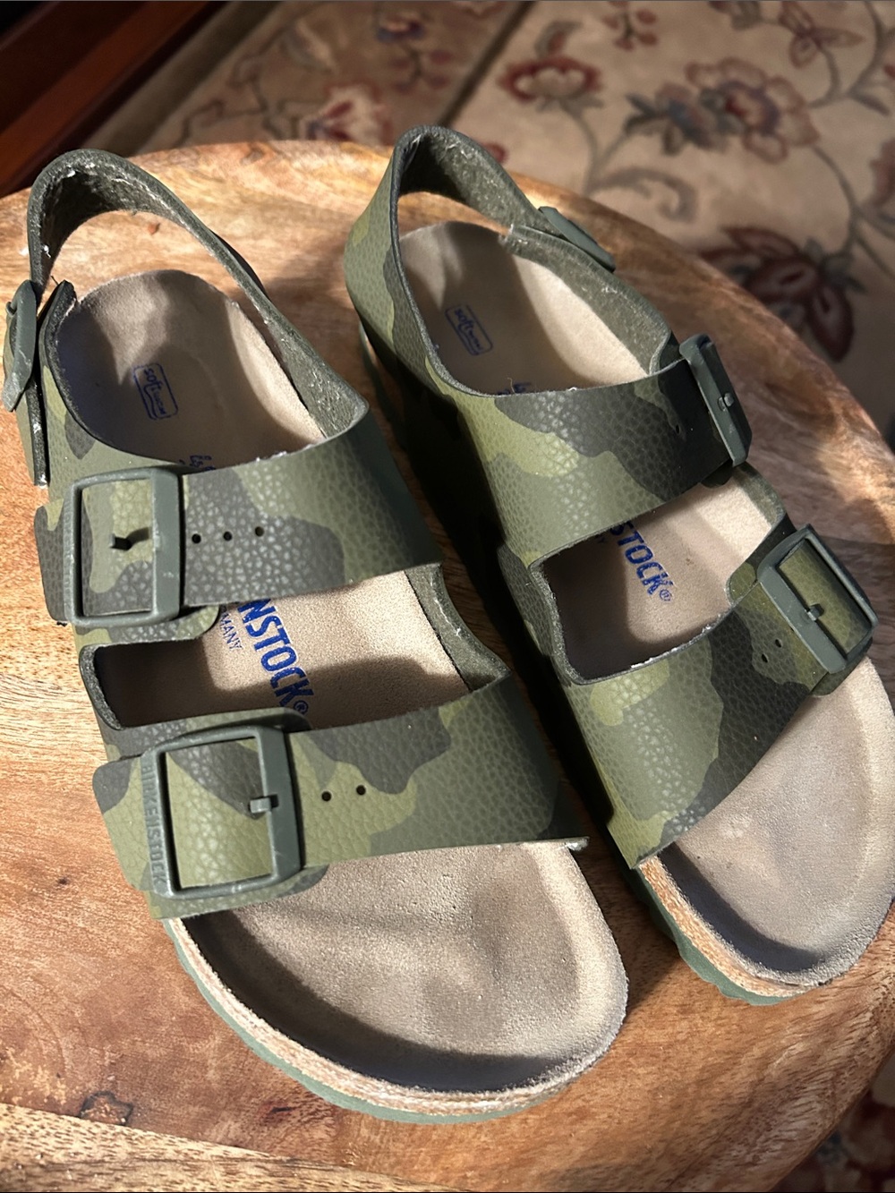 Birkenstock Kids Olive Camo Two-Strap Sandals